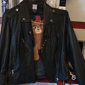 Build-A-Bear Black Leather Jacket with Bear Design